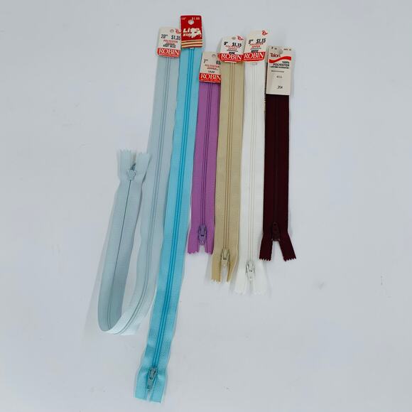 Robin Zipper Varied Lengths Polyester Nylon Multicolor Lot 6 Zippers Made in USA - Picture 8 of 8